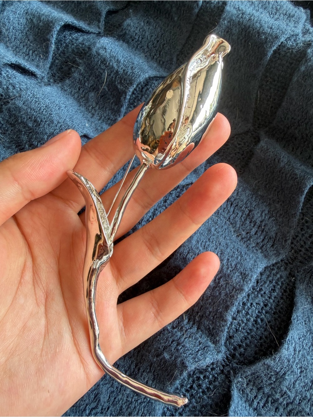 Silver Tulip Brooch Pin - Elegant Women’s Floral Jewelry